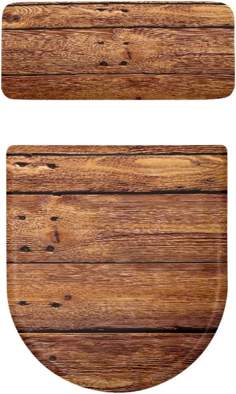 Toilet Lid Cover Toilet Tank Cover Elongated Set Brown Wood Grain Dust Proof for Bathroom image 5