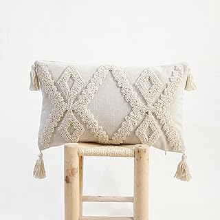 Boho Tufted Lumbar Throw Pillow Cover 12x 20, Modern Simple Diamond Farm...