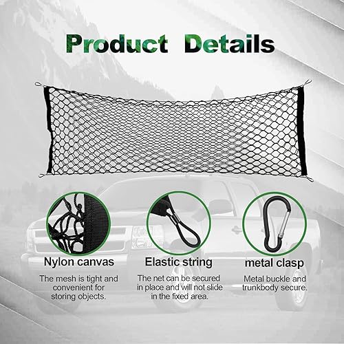 Miniatura 3 de Red de carga para cama de camioneta, organizador de red de malla elástica con 4 ganchos, compatible con Ford F150, GMC, organizador de carga de