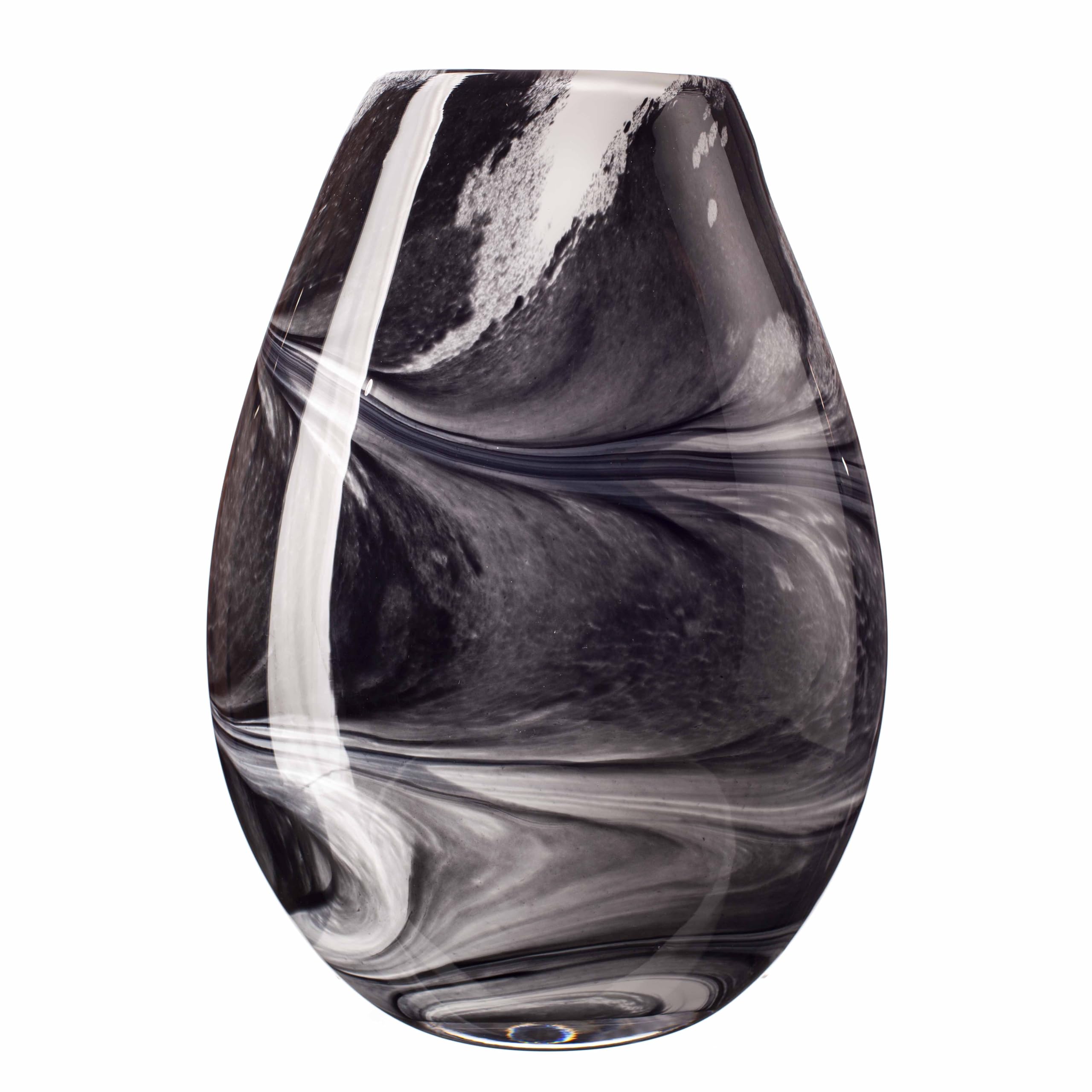 Large Glass Vase Oval in Black, Grey & White - Night Sky (H30)