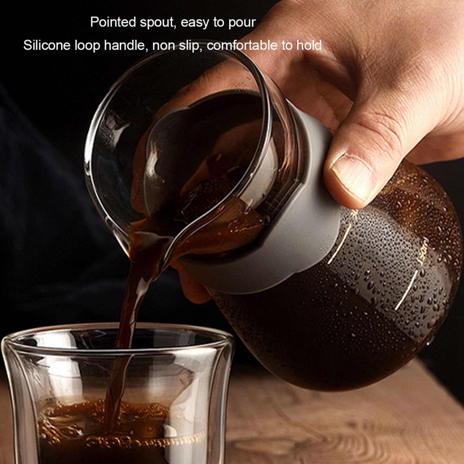 ZIZEV Transparent Glass Pour Over Coffee Maker Set with Gold Markings, Double Layer Design and Silicone Loop Grip, Heatproof Coldproof Coffeemaker, Cups for Home Office and Coffee Shop