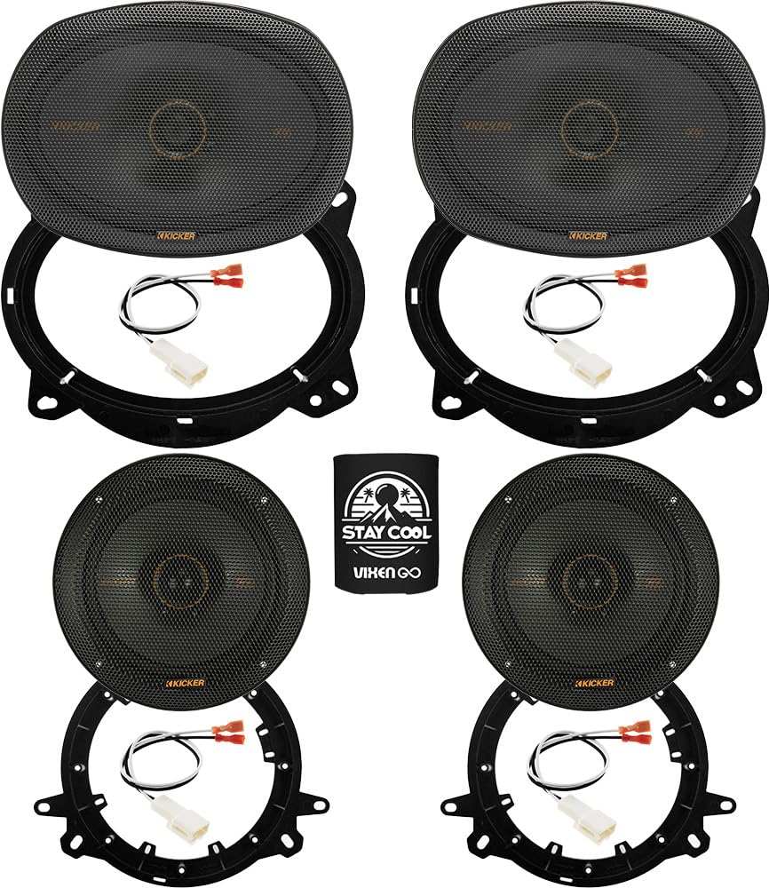 KICKER Speakers 6X9 & 6.5 inch for Toyota Highlander 2008-2013 Upgrade Kit - 2 Pairs of KS Series with Adapters and Harness, Car Audio Front & Rear Door Speaker 51KSC6904 & 51KSC6504