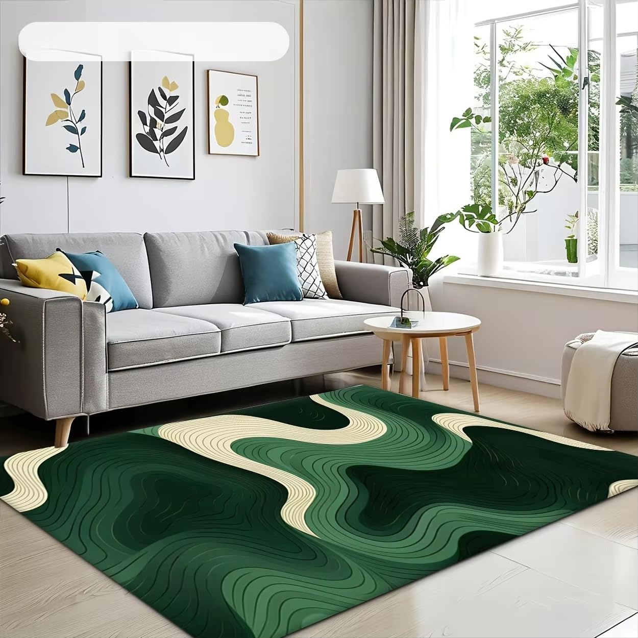 Tapis de salon moderne vert beige 80x150 cm lavable antidérapant