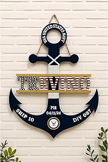 Personalized Anchor Wood Sign With Name, PIR Graduation Nautical Door Hanger, Navy Graduation Gift, Navy PIR Graduation Gifts, Ship Decor, Boy Room Nursery Beach Ocean Themed (Design 7)
