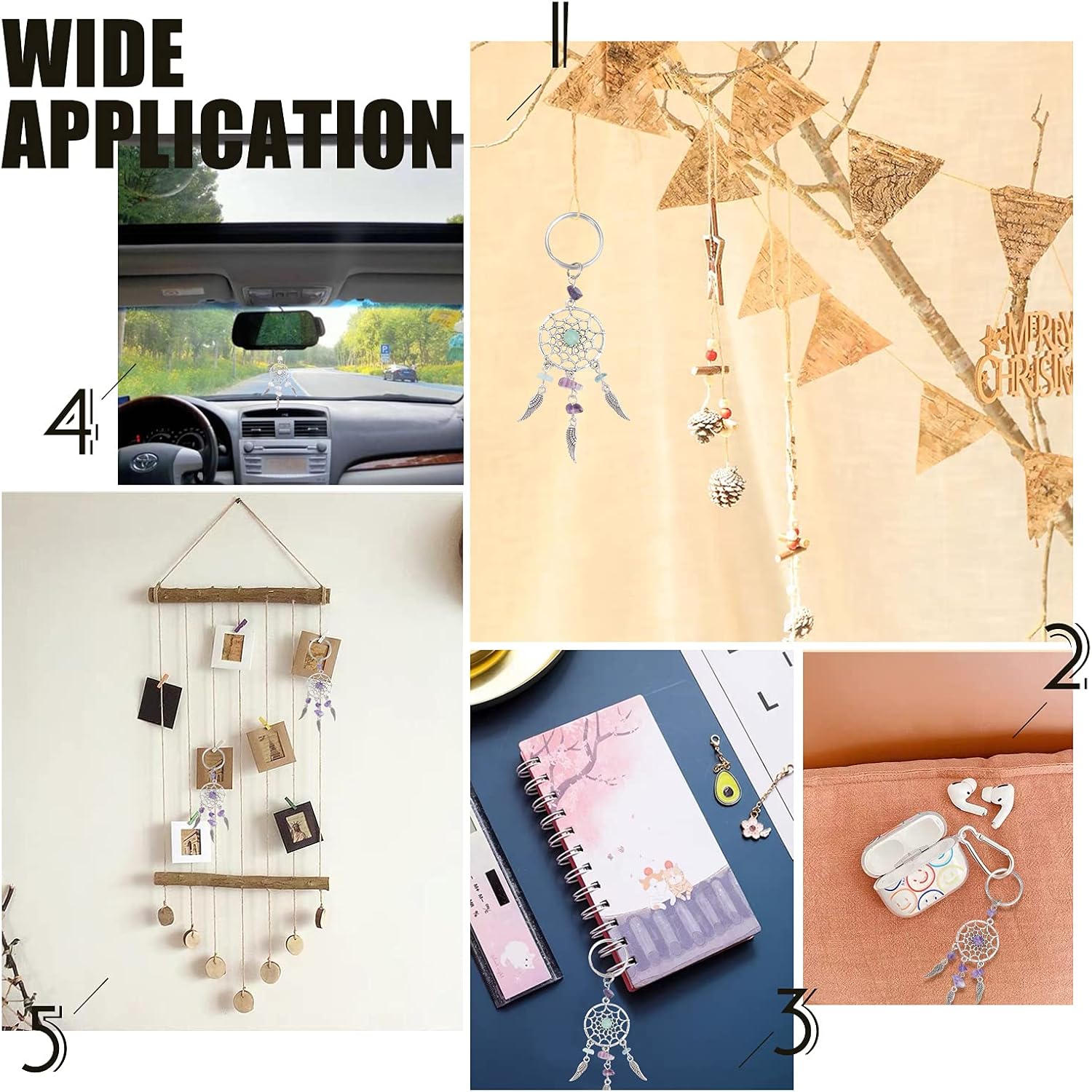 PH PandaHall 12PCS 3-Color Dreamcatcher Keychain keyring Natural Chip Gemstone Feather Key Chain Bag Hanging Ring Ornaments Car Pendant : Office Products