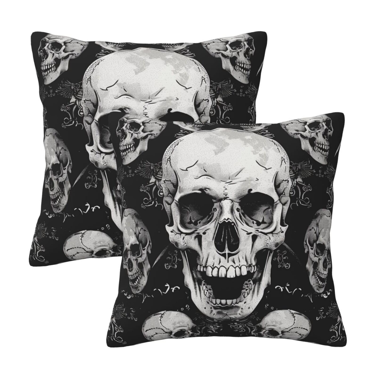 kkvhhyuo skull background Print Pillow Covers Set of 2, Square Decorative Cushion Covers with Hidden Zipper, Throw Pillow Cases for Living Room Sofa Bed Chair, 50x50 cm