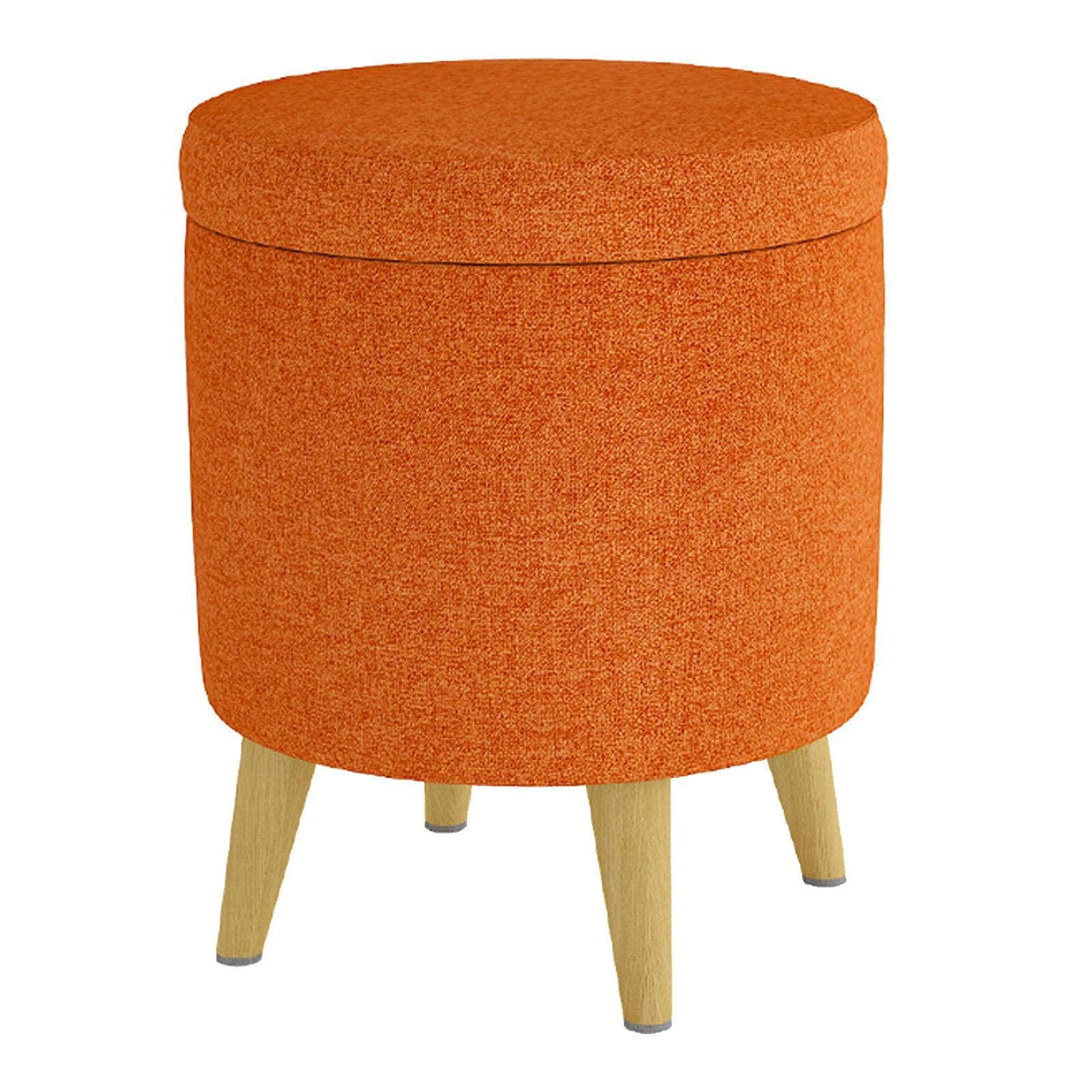 Ottoman de rangement en lin rond 37x37x45cm avec pieds en bois