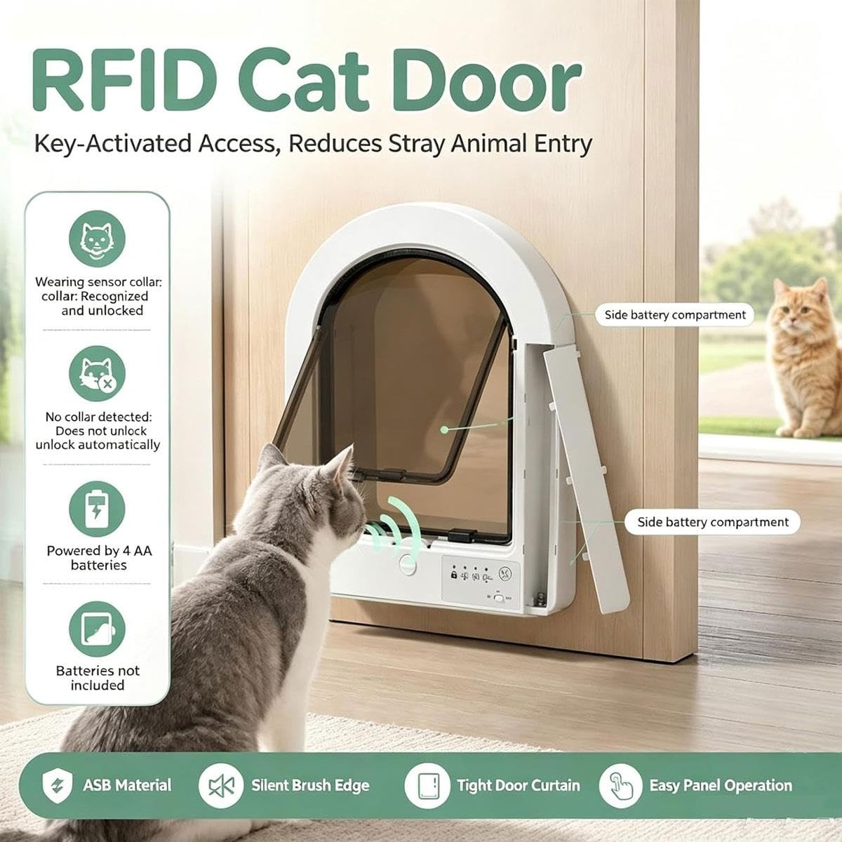Mikrochip-aktivierte Katzenklappe for Haustiere,4 Steuermodi,for Katzen