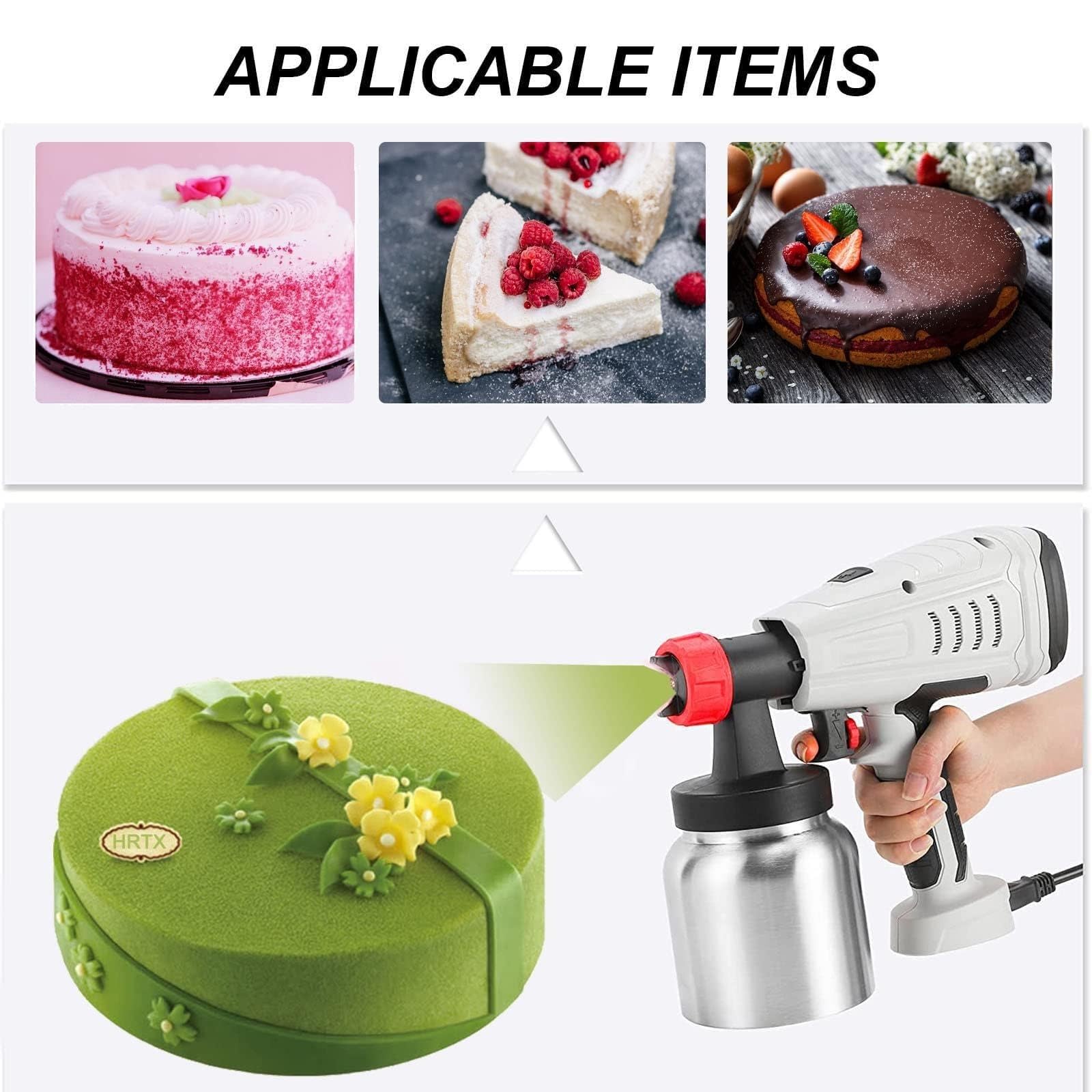 Kit de aerógrafo eléctrico para decoración de pasteles, pistola de chocolate de 800 W para efecto de terciopelo mousse y chorro de arena de manteca de cacao, 3 patrones de pulverización para estilo de