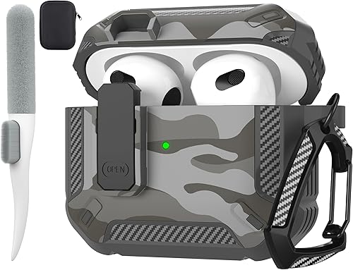Vista 12 de Maxjoy Funda para AirPods 4 con cerradura, funda para AirPods de 4ª generación con kit de limpieza, a prueba de golpes, funda protectora para Azul