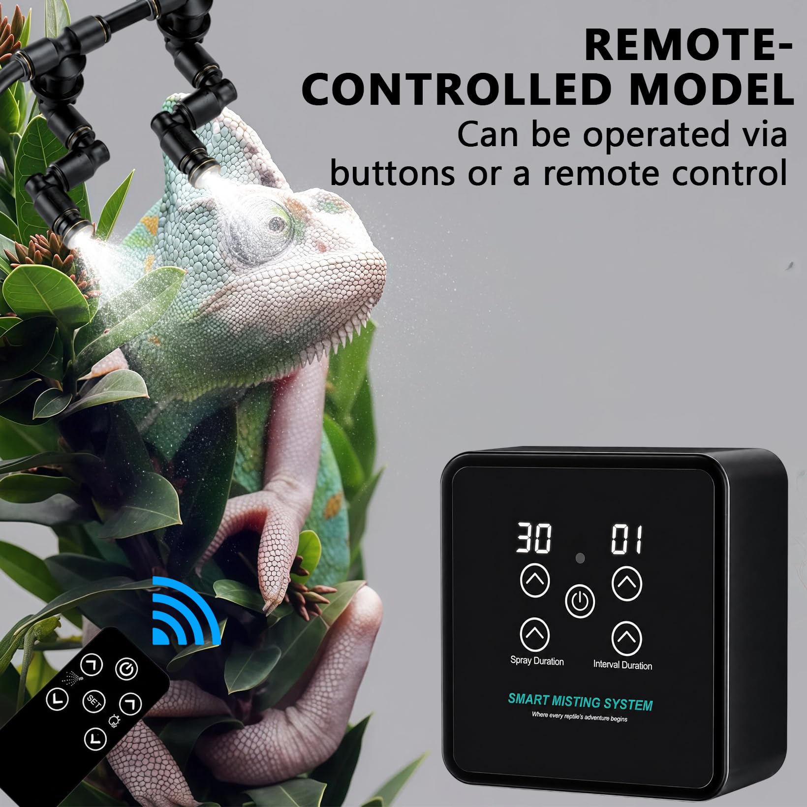 Irrigatore per rettili con telecomando | set di umidificazione per terrari della foresta pluviale