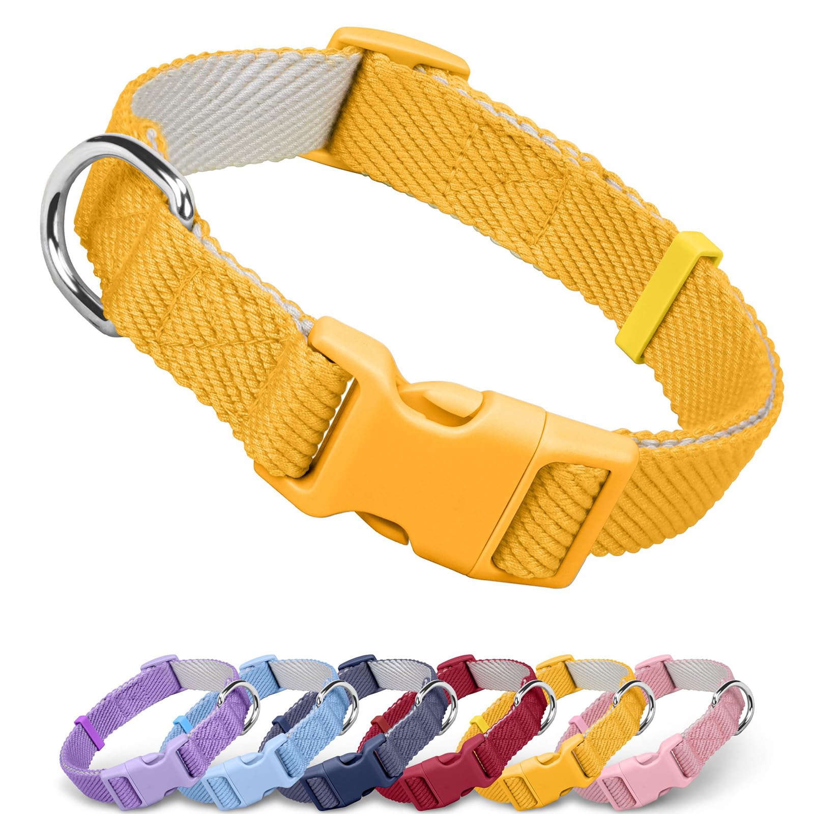 Dynmeow Soft and Breathable Cotton Dog Collar, Durable Adjustable Pet Collar with Quick-Release Buckle, Lightweight for Sensitive Skin for Puppies and