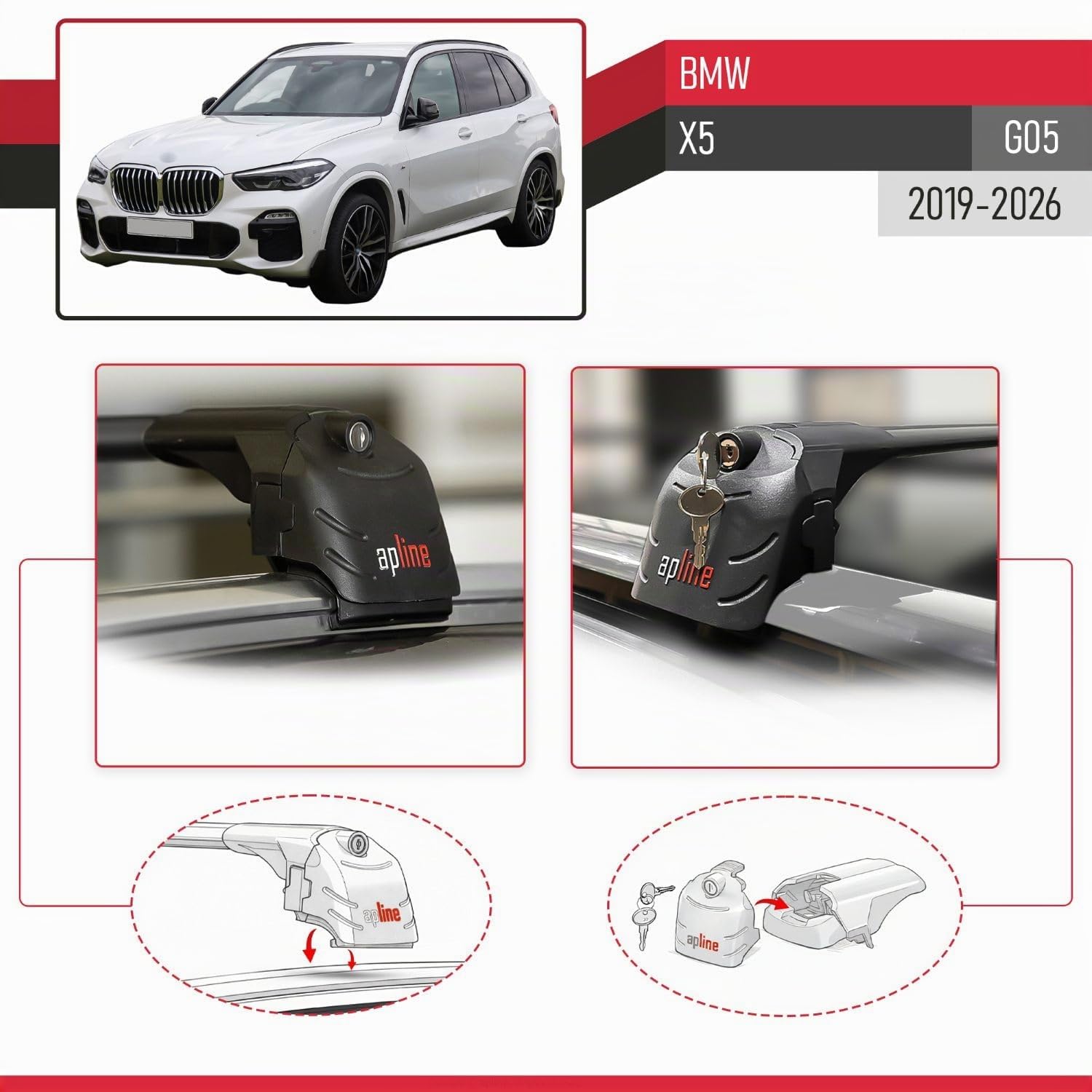 Compatibile con BMW X5 (G05) 2019-2026 Modello ACE-2 Barre Tetto Portapacchi Auto Barre Portatutto Nero Alluminio 2 Barre