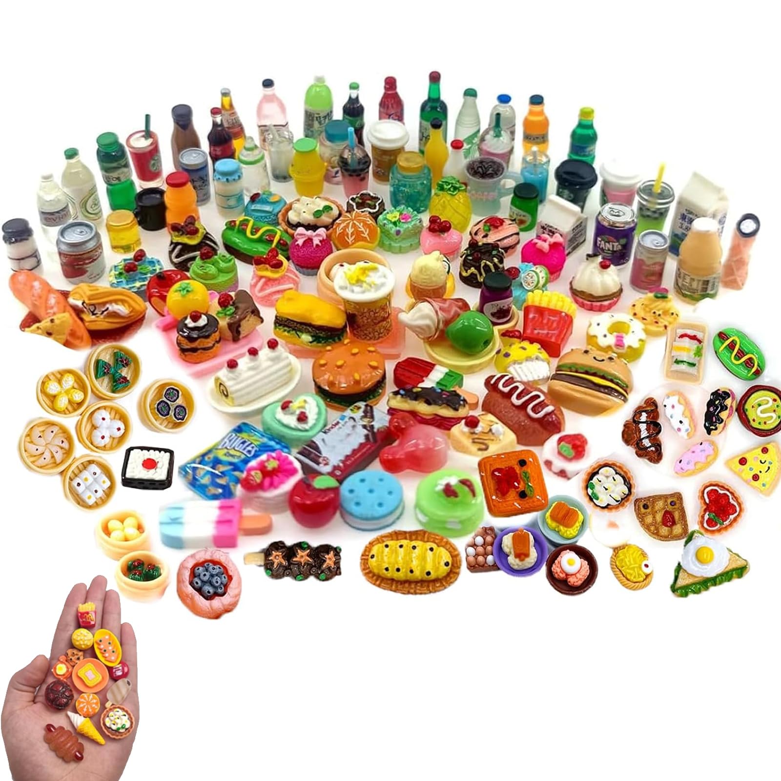 80Pcs Resin Miniature Food Drink Toys, Miniature Food Drink Mixed Resin Mini Pretend Foods Play, Mini Food, Random Style 1:12 Scale Doll House Mini Pretend Food Accessories