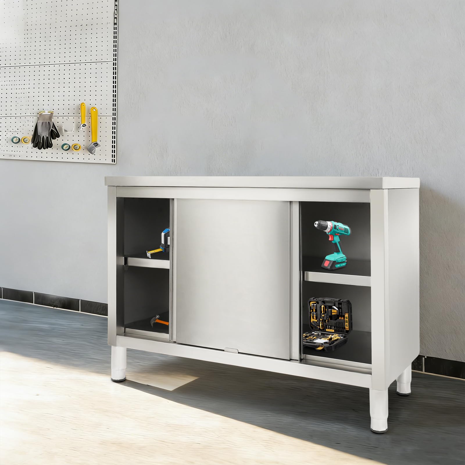 Tavolo da lavoro 120 x 50 x 86 cm in acciaio inox con piedini di supporto, tavolo in acciaio inox argento per ristoranti, hotel, mense, cucine in acciaio inox