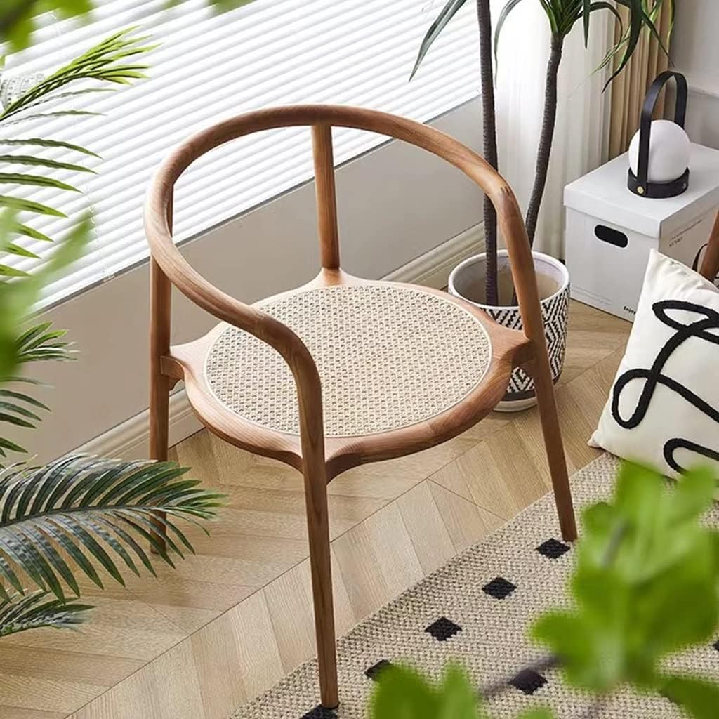 Solid Wood Rattan Dining Chairs, Household Leisure Seat Chair Armchair, Small Lazy Backrest Loung Chair, for Patio, Backyard, Porch Rattan Chairs