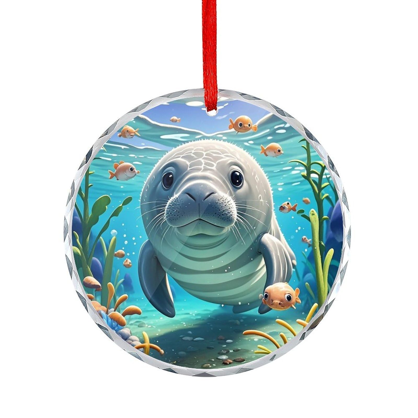 Btcowzrv Style Cute Sea Animal Manatee Round Ornament Hanging Pendant Decor
