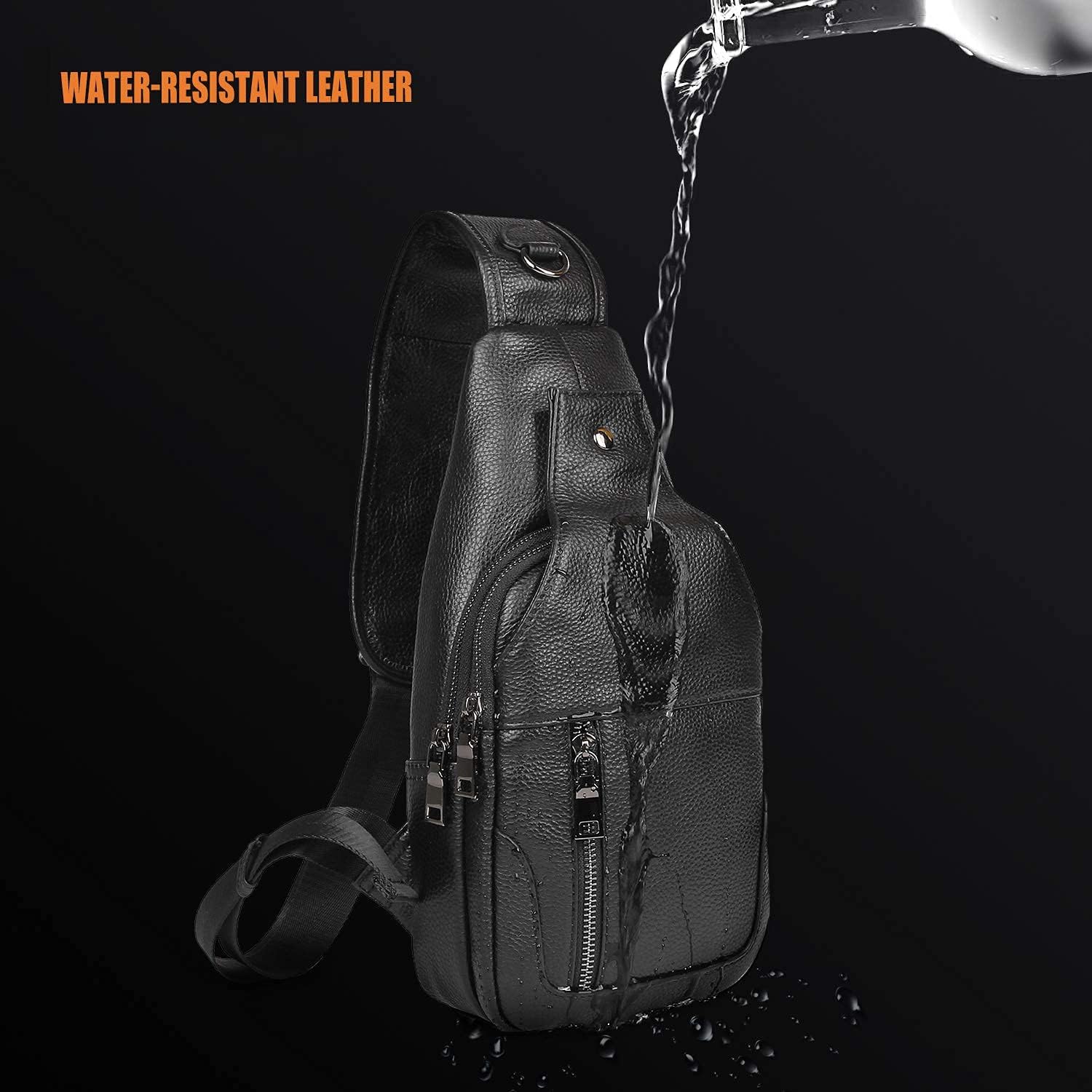 Polare Cowhide Leather Waterproof Casual Daypack Sling Shoulder Chest Crossbody Bag For Men - Image 6