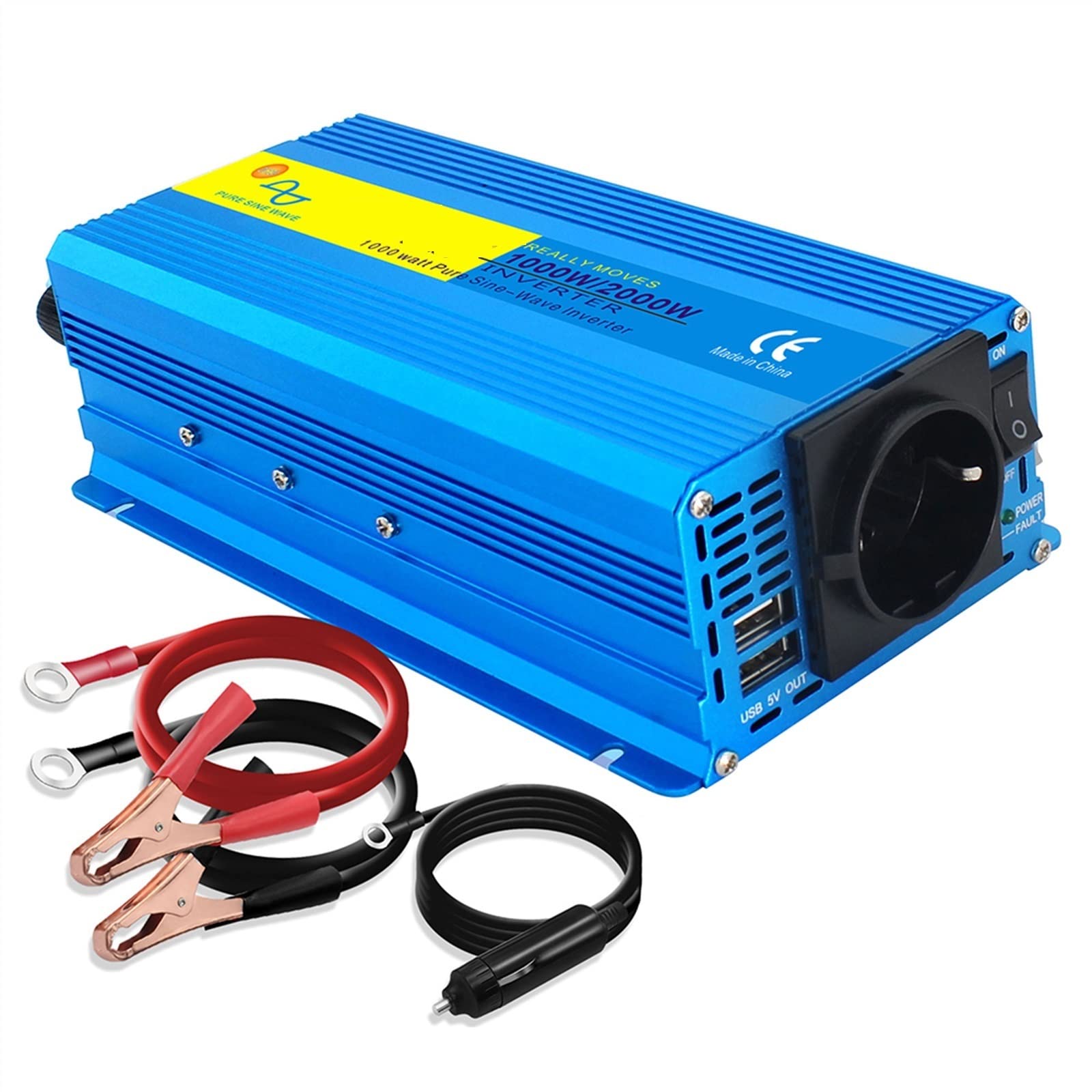 Falownik, Czysta fala sinusoidalna Przetwornica samochodowa 2000 W Moc szczytowa 2 USB DC 12 V do AC 220 230 Konwerter Zasilanie energią słoneczną