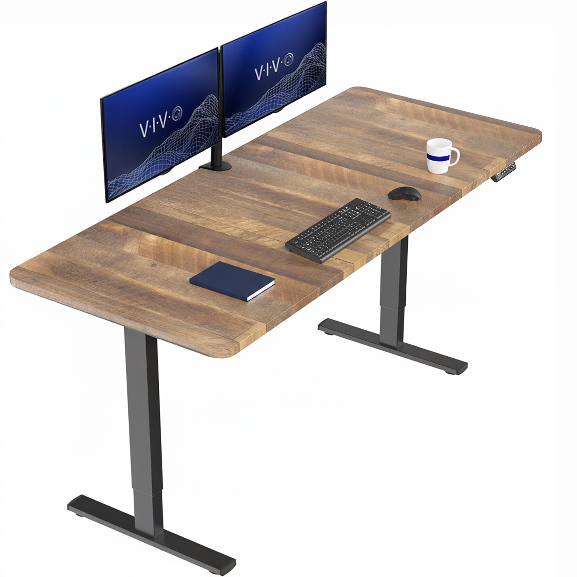 VIVO Reclaimed Wood 71 x 30 in Standing Desk, DESK-KIT-1B7P | Electric, Holds 220 lbs, Sit Stand, Height Adjustable, Extra Deep Table Top, Memory Presets, 1B Series, Black Frame