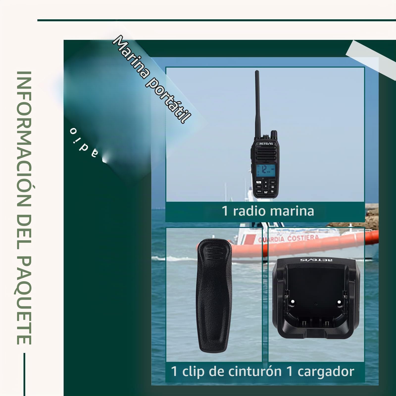 Retevis RM21 Radio Marina Portatil, Emisora VHF Marina IP67, Reducción de Ruido Inteligente AI, Radio Bidireccional Flotante de 88 Canales para Guardacostas, Kayak, Pesca (Negro, 1 Paquete)