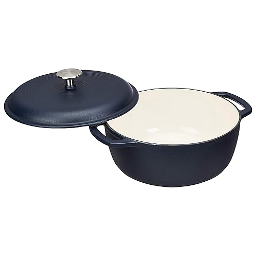 Vista 62 de Horno holandés cubierto de hierro fundido esmaltado Yaxa Basics, 6 cuartos de galón, color azul marino.