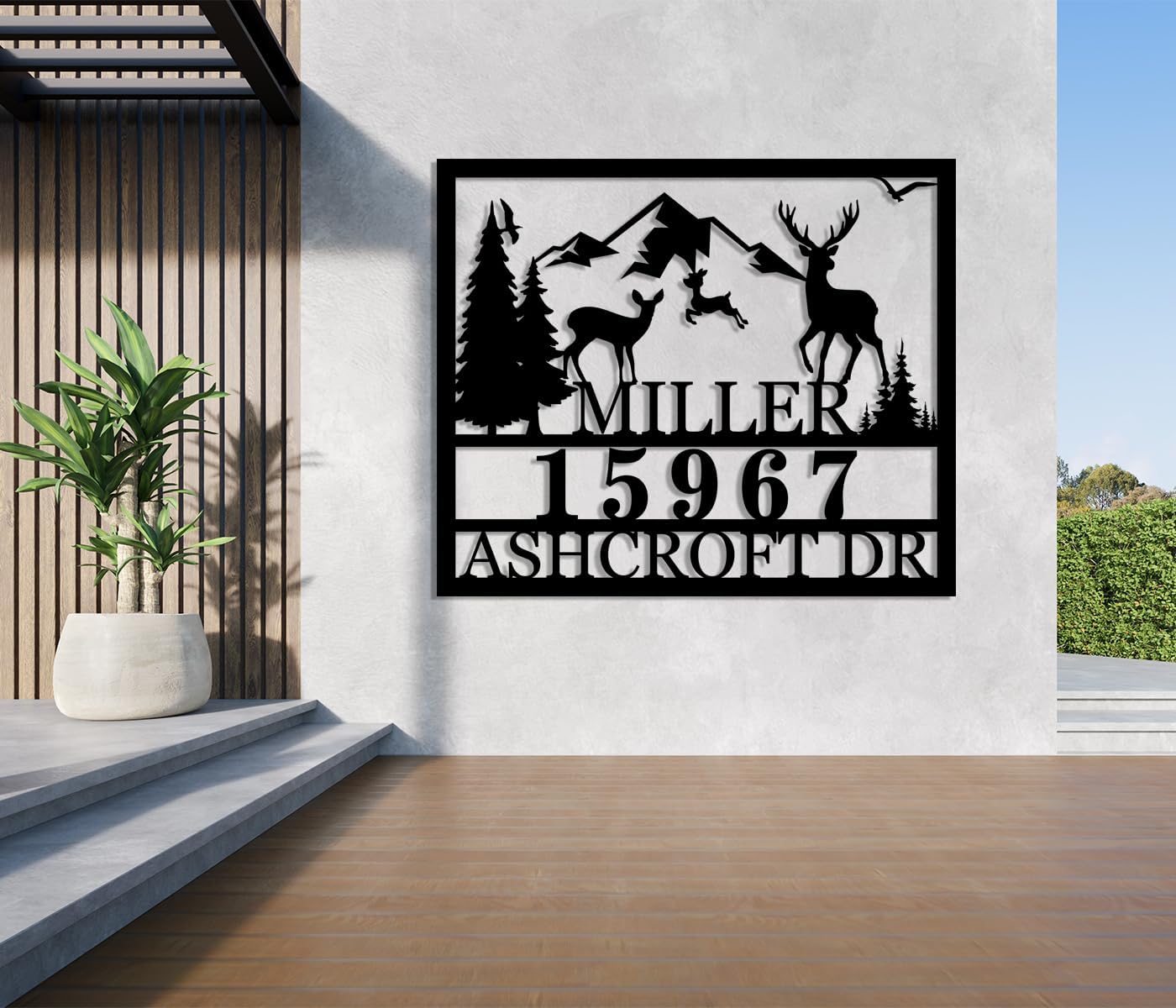 Metal Deer Family Scene Outdoor Sign Address Numbers for Houses Custom Deer Name Sign Personalized Metal Address Family Name Sign Custom House Number Sign Outdoor Sign Housewarming Gift…