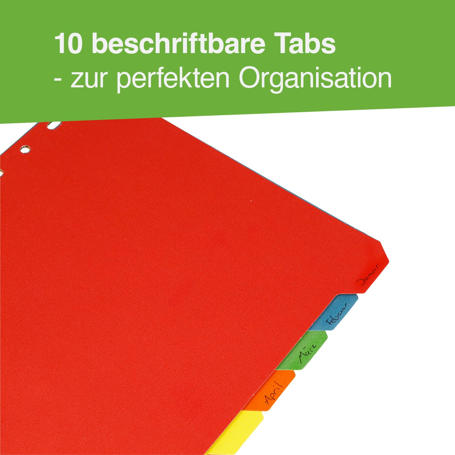 Westcott Register für Ordner A4 (100er-Pack) | Trennblätter für Din A4 Ordner | 10 farbige Tabs in 5 Farben als Ordner Organizer | Robuste 160g/m² mit Eurolochung | E-1733312 00