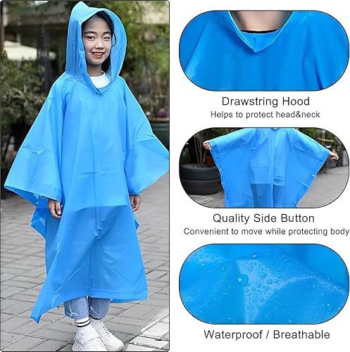 Vista 5 de Ponchos de lluvia impermeables para niños, paquete de 2 chaquetas de lluvia de emergencia con capucha con cordón para niños y niñas, Disney viajes