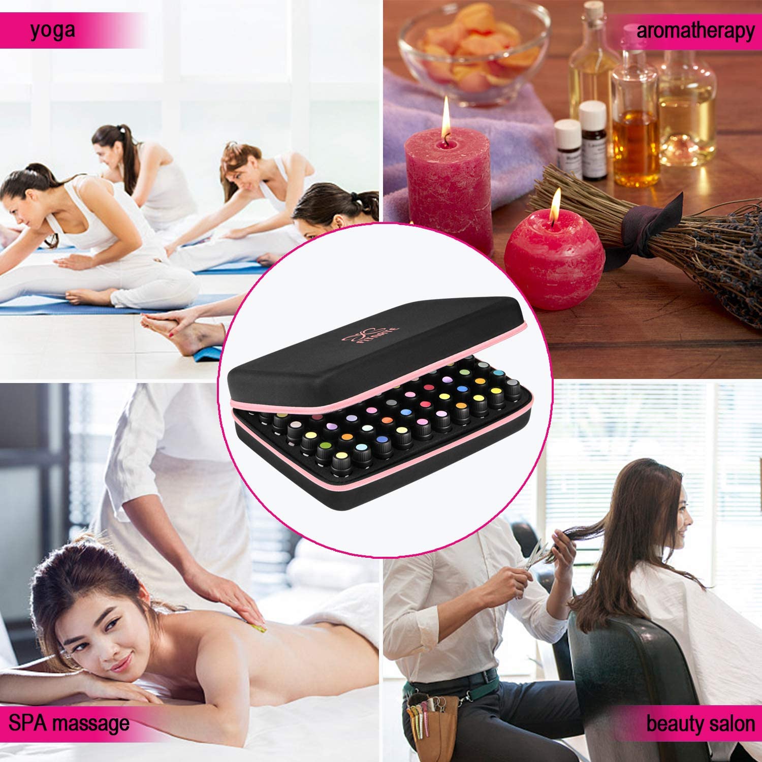 FITNATE Bolsa de Almacenamiento de Aceites Esenciales para Aceites Esenciales de 5 ml, 10 ml, 15 ml, 70 Botellas, Maletin Aceites Esenciales, Estuche de Viaje de Aceites Esenciales, Resistente, Rosa