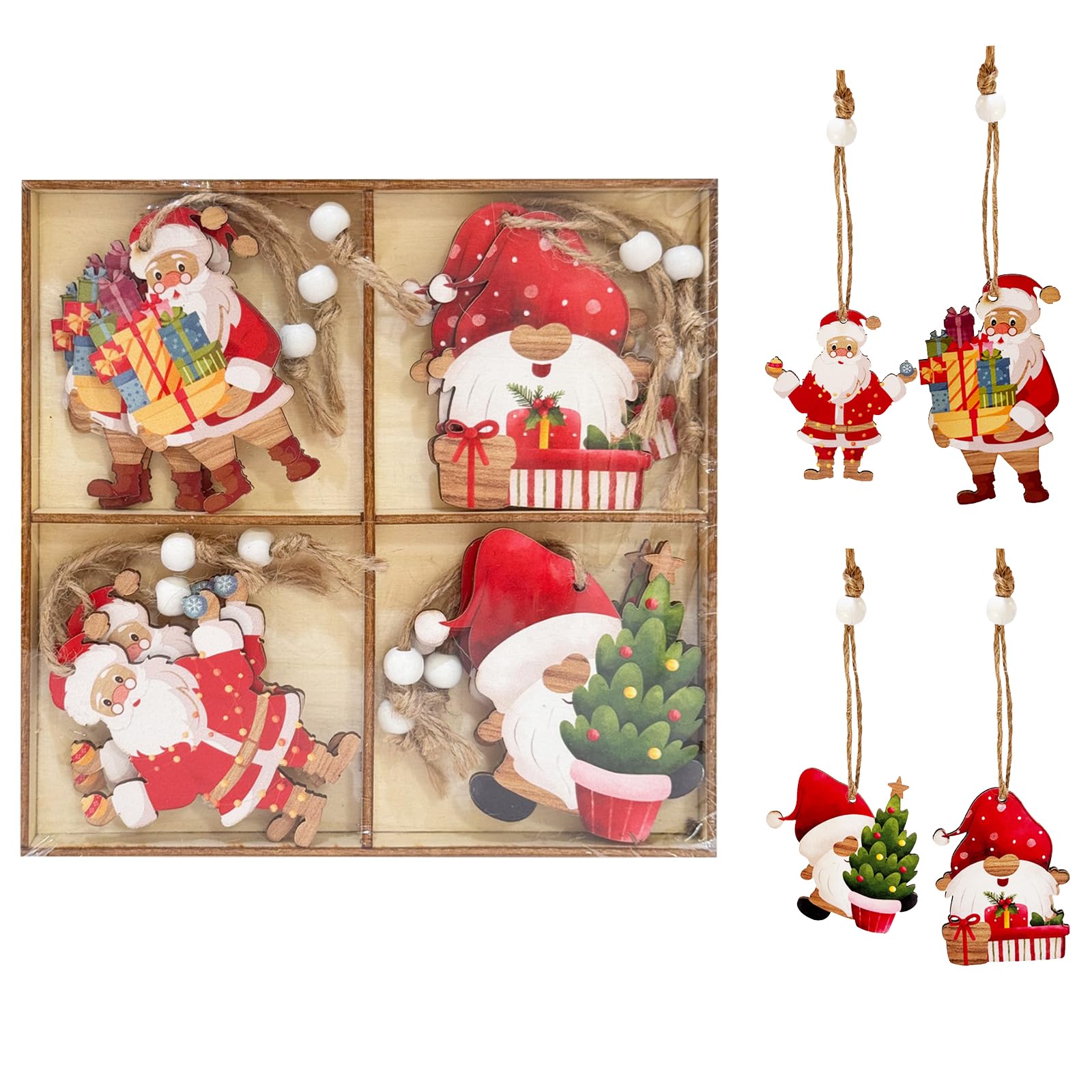 Bekecidi 12 Pcs Christmas Tree Decorations Xmas Gnome Hanging Wooden Ornaments Christmas Tree Hanging Ornament with Rope for Xmas Hanging Crafts Supplies (Xmas-TQ02043)