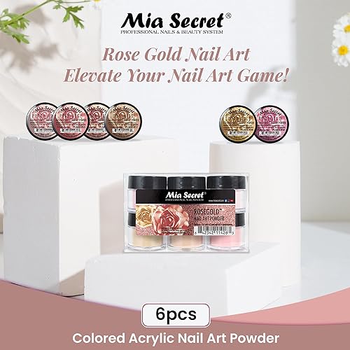 Miniatura 2 de Mia Secret Colección de polvos acrílicos de colores para arte de uñas, oro rosa, 6 unidades