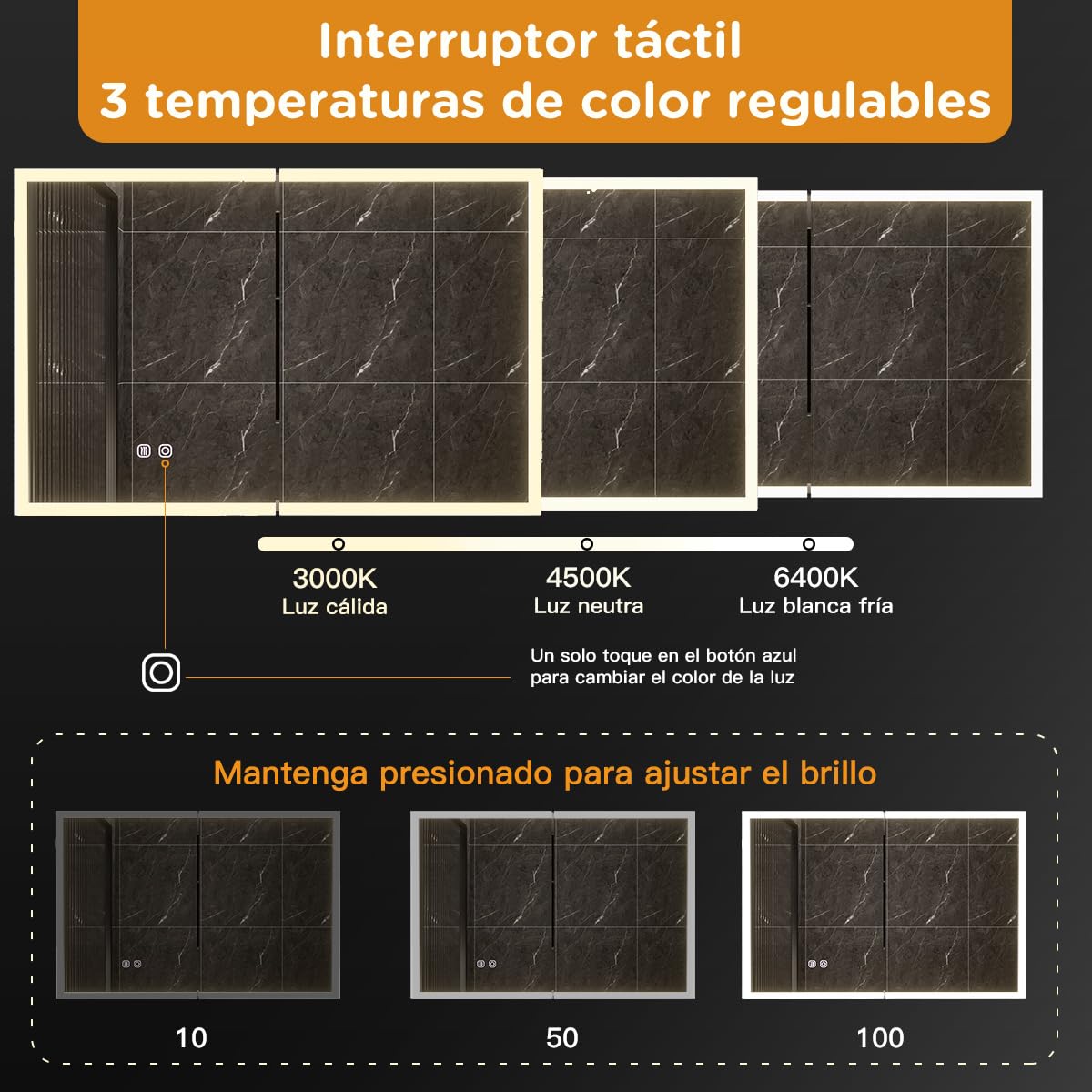 Armario con Espejo para baño con iluminación, 80 x 60 cm, Espejo de baño LED con Estante, Enchufe, antivaho, Interruptor táctil, Montaje en Pared para baño Moderno