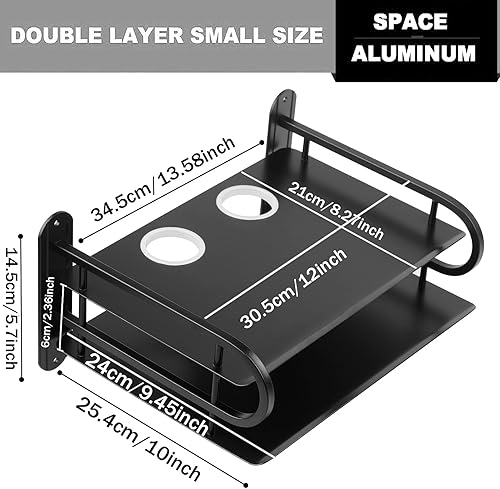 Miniatura 2 de Caja de almacenamiento de enrutador WiFi inalámbrico doble de metal negro, estante de TV, estante para colgar en la pared, soporte de tablero de