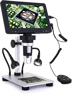 7-inch Digital Microscope 1200X with 1080P HD Screen Coin Microscope, 10 LED Lights, Wired Remote Control, Metal Stand Adult Welding Microscope, Windows/Mac OS Compatible