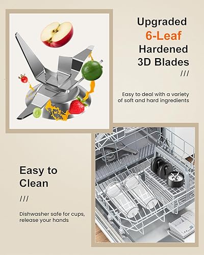 Miniatura 8 de VEWIOR Batidora de bala de batido de 850 W para batidos y batidos, 12 licuadoras mejoradas para cocina, 2 licuadoras personales de 23 onzas + 10