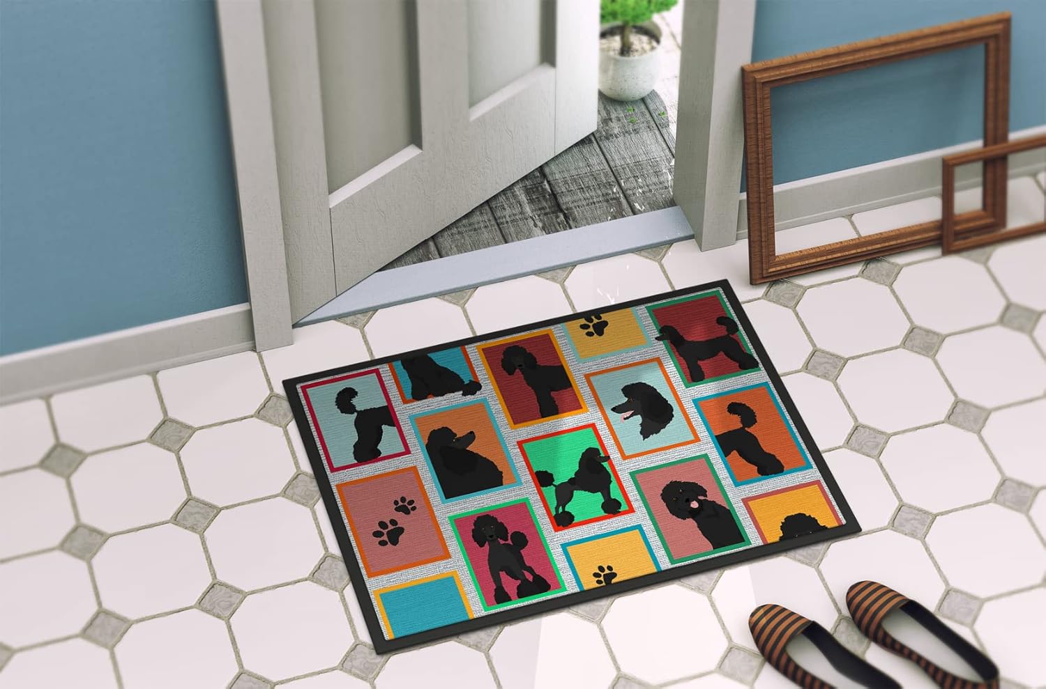 Caroline's Treasures MLM1108JMAT Lots of Black Standard Poodle Doormat 24x36 Front Door Mat Indoor Outdoor Rugs for Entryway, Non Slip Washable Low Pile, 24H X 36W