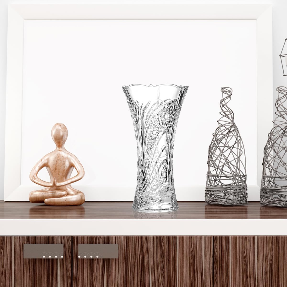 CS Crystal Vase 12-inch high, Sunflower Design, for Flowers & Decor. Lovely Nice Shiny Piece. Perfect as a Gift, Suitable for All Occasions. - Image 6