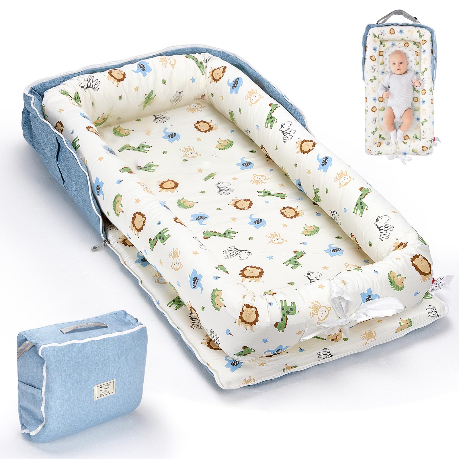 Huggynest Baby Lounger for Newborn, Portable Breathable Infant Lounger for 0-24 Months Toddler, Adjustable Size Home Travel Dual-Purpose Baby Nest (