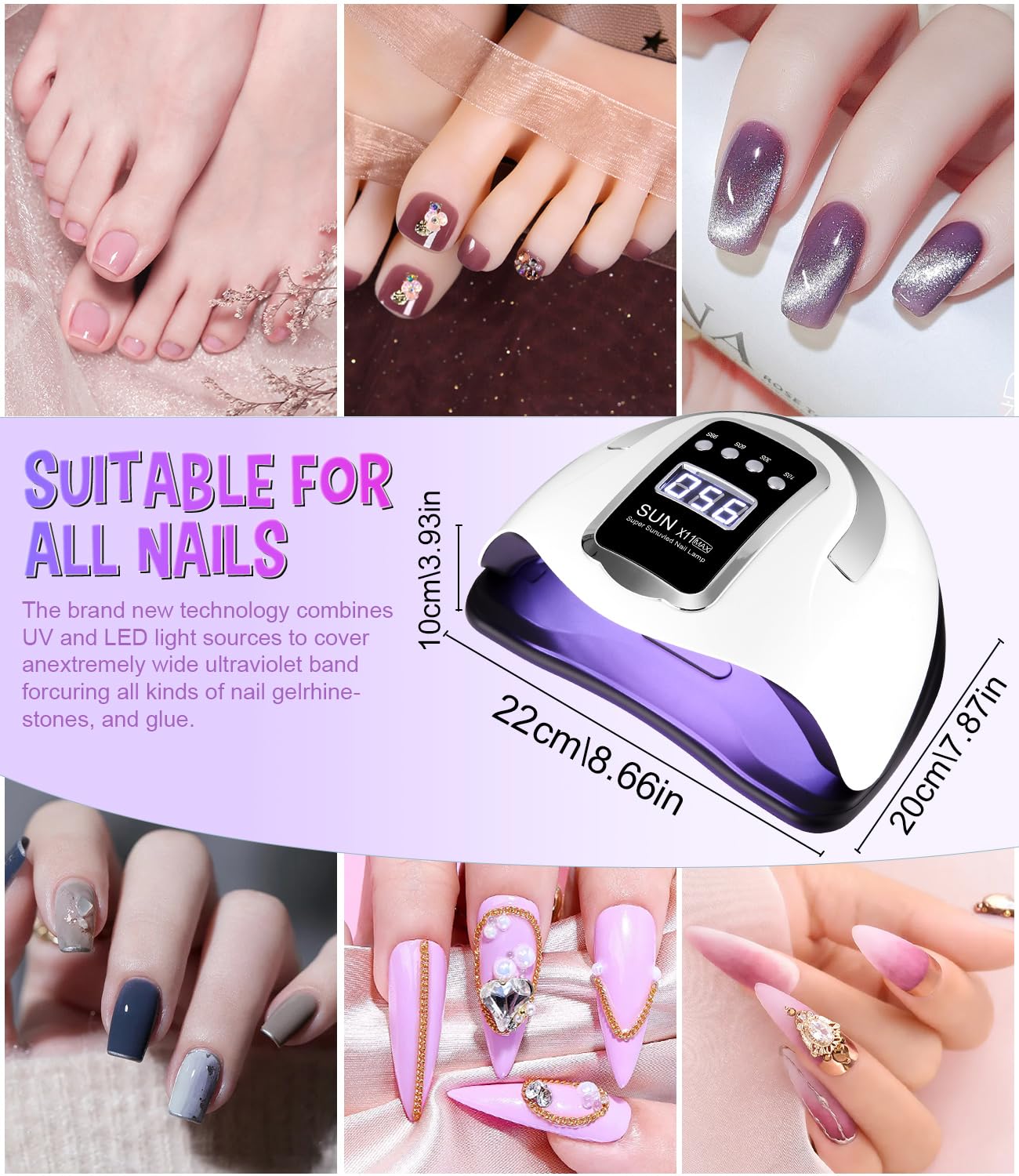 Lampada UV LED Unghie, 280W Professionale Semipermanente Curare Rapidamente Pedicure Fornetto Unghie per Tutti i Smalti, Automatico Sensore e Schermo 4 Timer per Manicure a Casa e in Salone