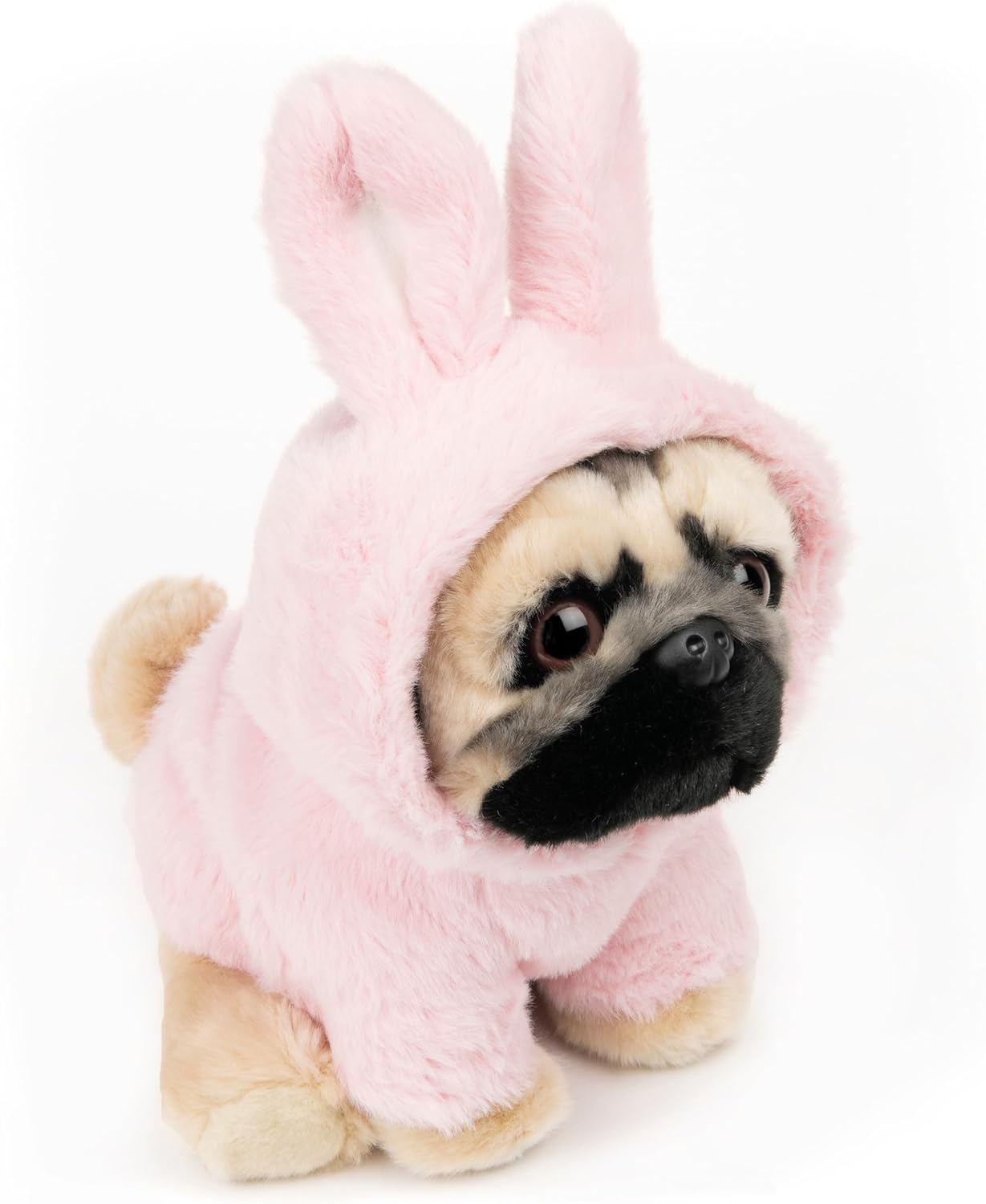 GUND Doug The Pug Fuzzy Pink Bunny Hoodie Doug Plush Stuffed Animal, Pink, 9”