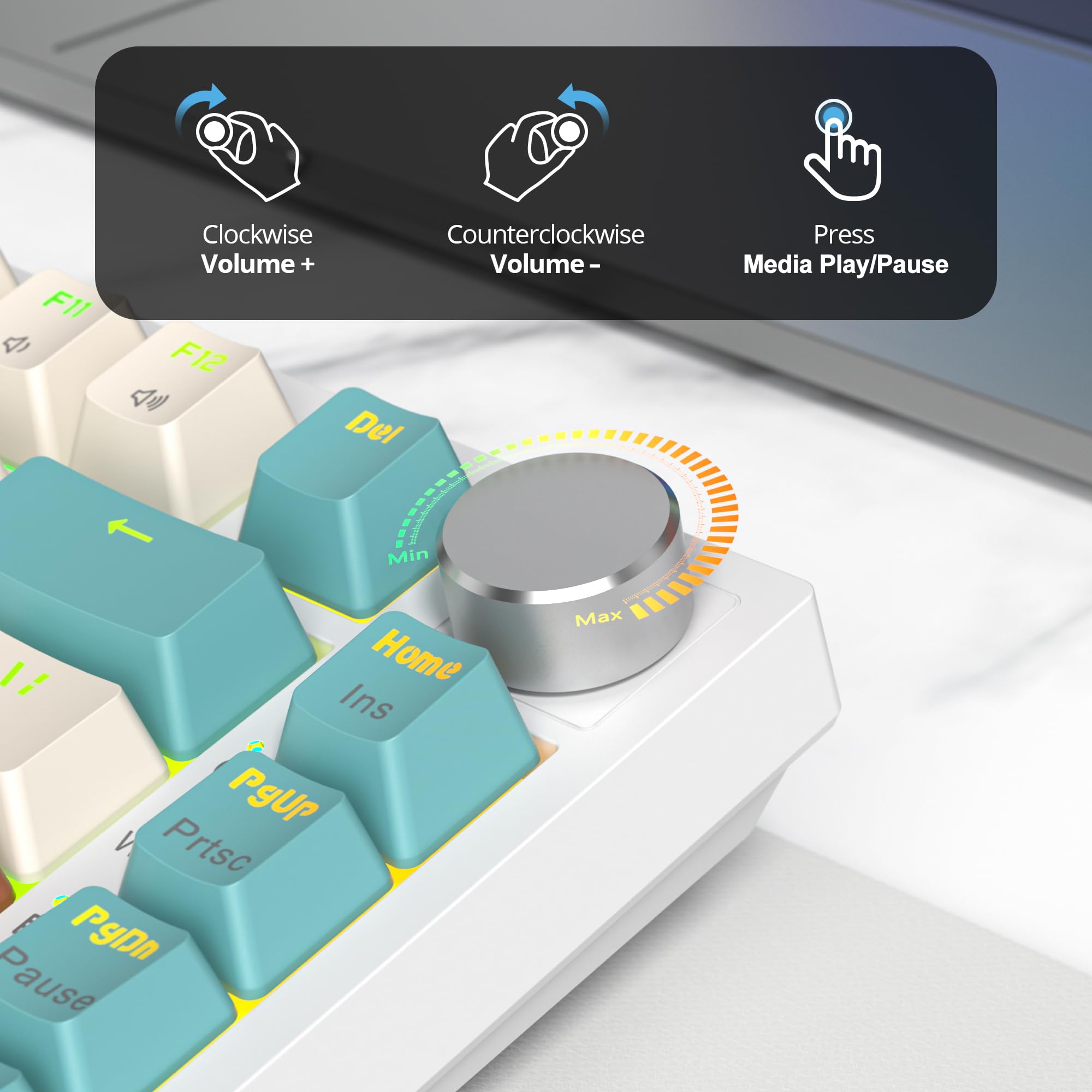 SOLIDEE tastiera gaming meccanica 75 percento con manopola,Bluetooth 5.0/2.4GHz/USB-C tastiera meccanica gasket,tastiera hot swappable,RGB Retroilluminata per Win Mac,Cream Grey Switch(82 Brown)