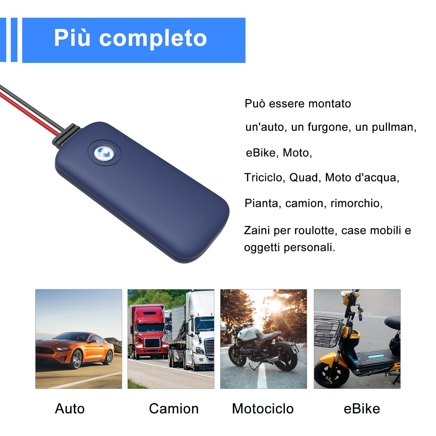 GPS Localizzatore Tracker per Auto Moto, Allarme Antifurto, Recinzione Elettronica, Tracciamento del Percorso, SIM Card Integrata, 10S Posizionamento in Tempo Reale, Allarmi Multipli