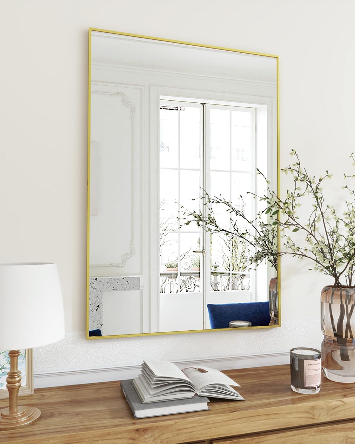 BEAUTYPEAK Wall Mirror 24" x 36" Rectangular Bathroom Mirror with Metal Frame, Hanging Mirrors for Living Room Bedroom Bathroom Entryway, Hangs Horizontal or Vertical, Gold 24x36 Gold