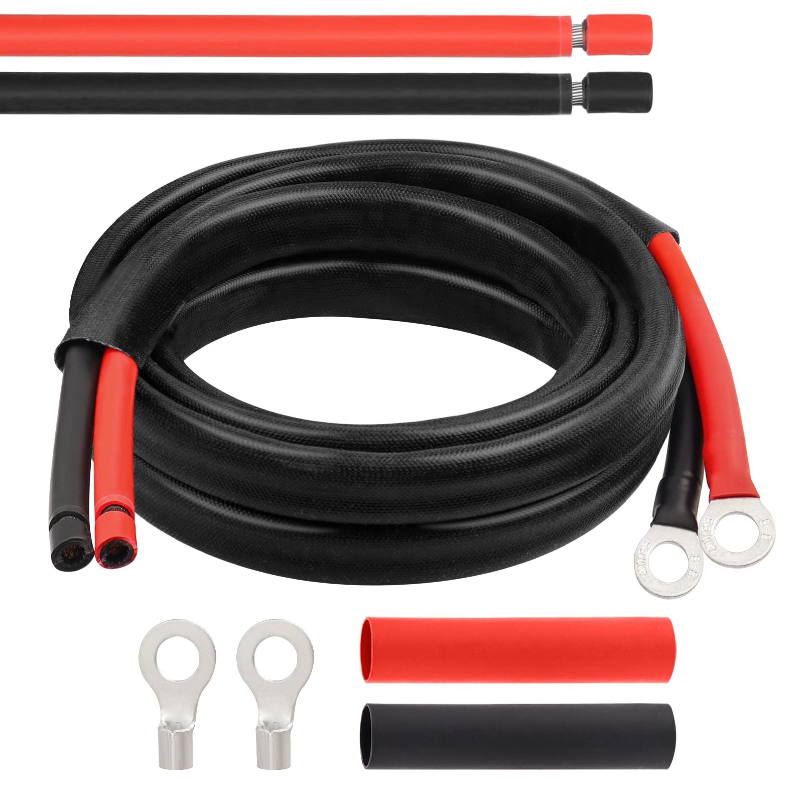 MOOKEERF Cable de batería solar – Cable inversor de corriente de calibre 8 de 8 pies con funda protectora ignífuga fotovoltaica para conectar batería y controlador de carga para panel solar automotriz