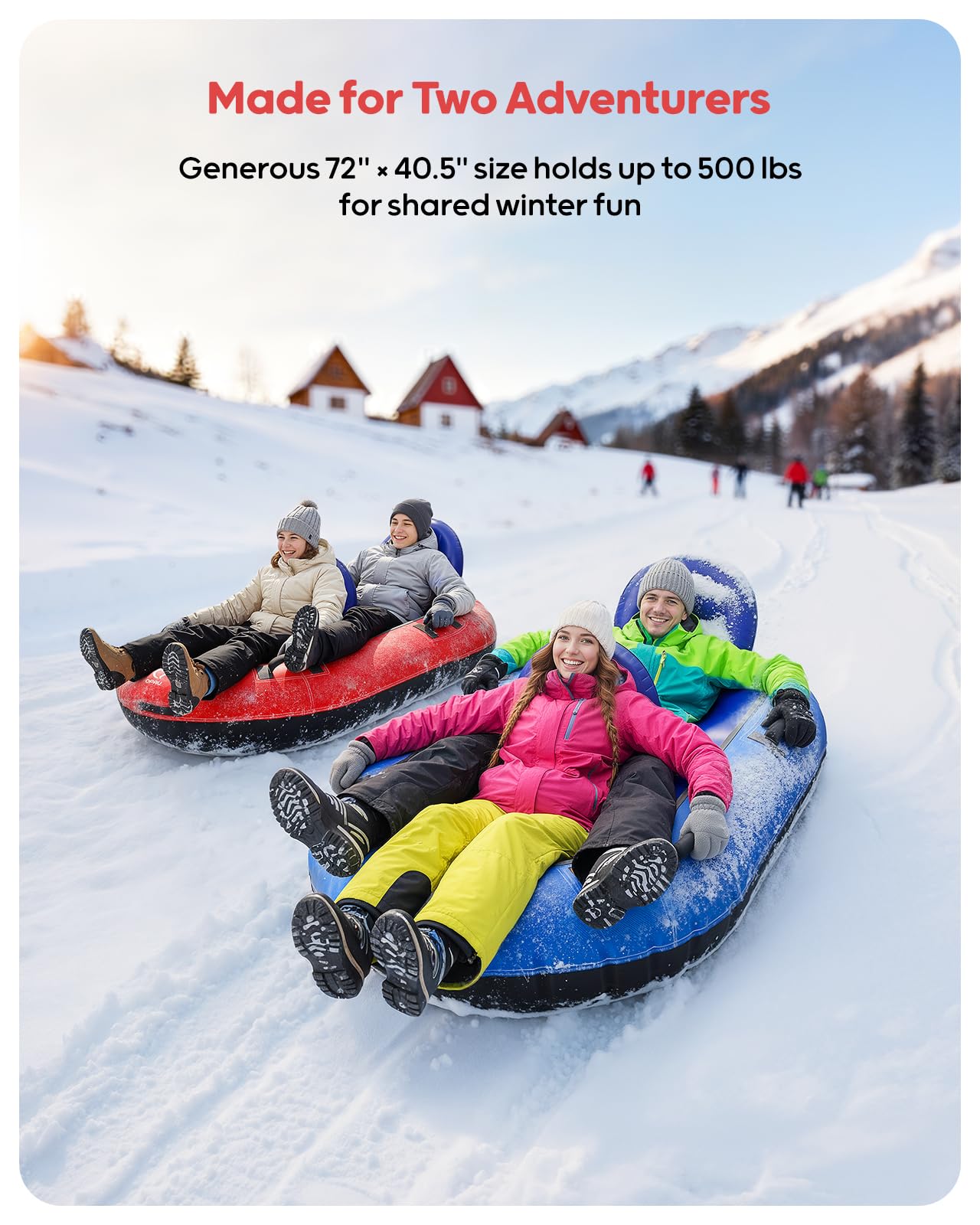 Tubo de nieve inflable para 2 personas con respaldos dobles y cuerda de remolque