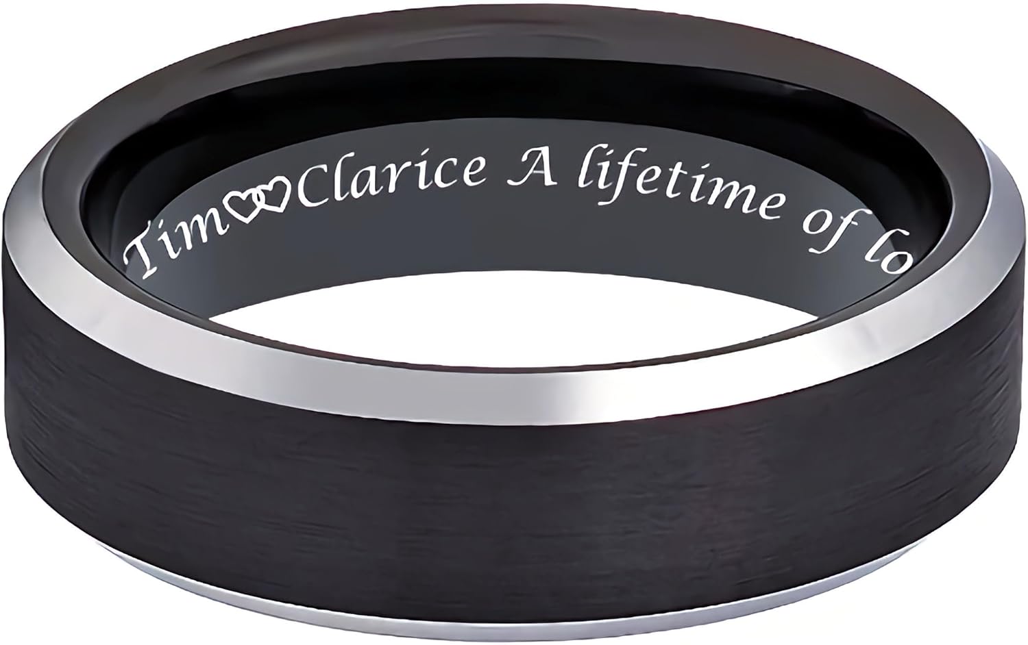 Personalized Women's Titanium Silver & Black Ring - Custom Engraved Engagement Ring - Ladie's Titanium Wedding Band | Free Engraving In Any Language - Ships from USA