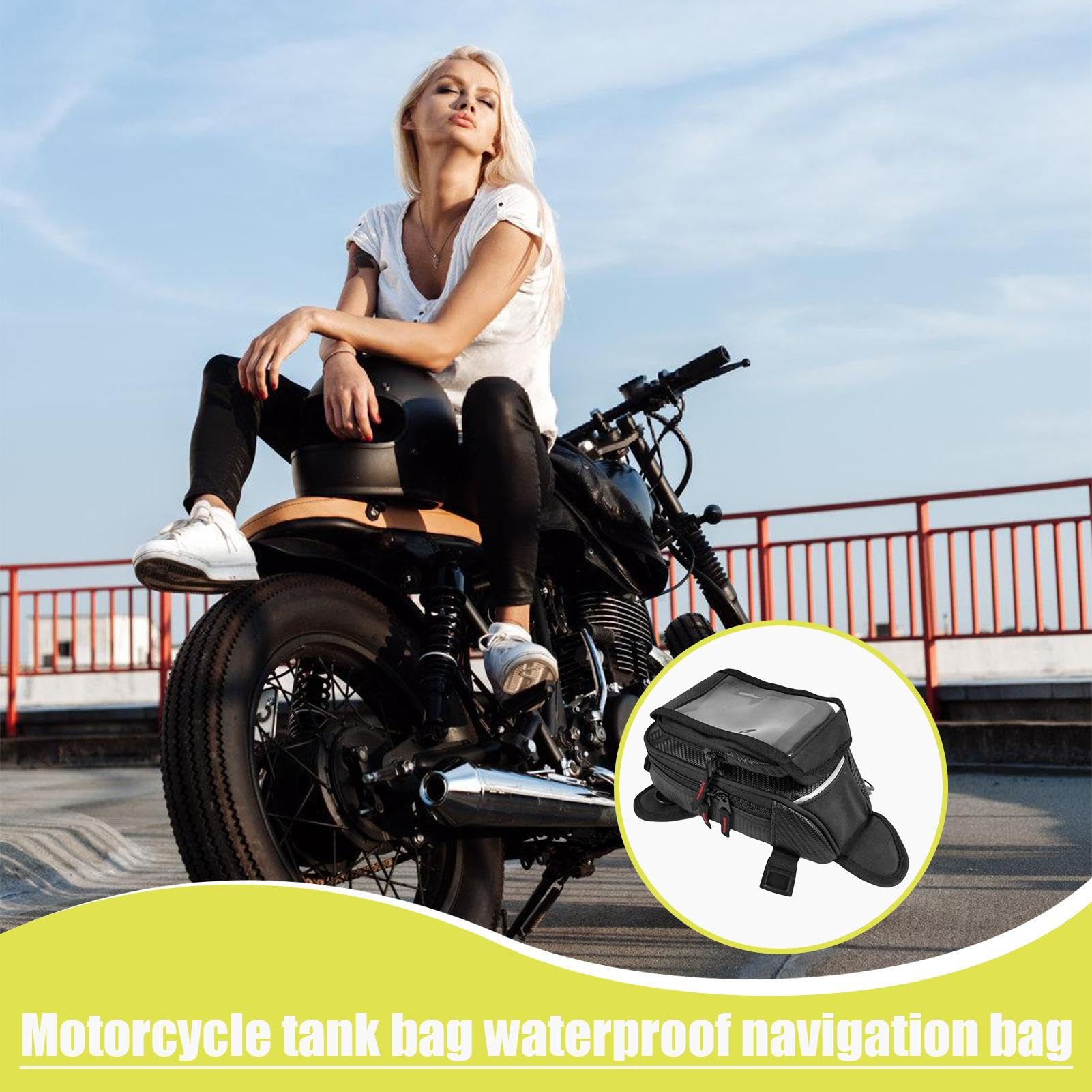 Generico Bolsa de depósito, bolsa de depósito para moto magnética – Bolsa de moto Funda impermeable impermeable – de para fuerte base magnética Bolsillo frontal transparente