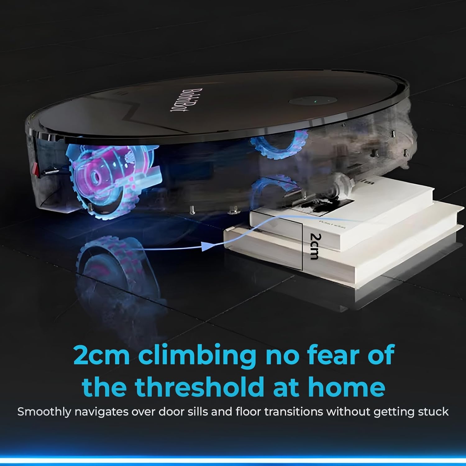 2cm obstacle clearance for a robot vacuum.