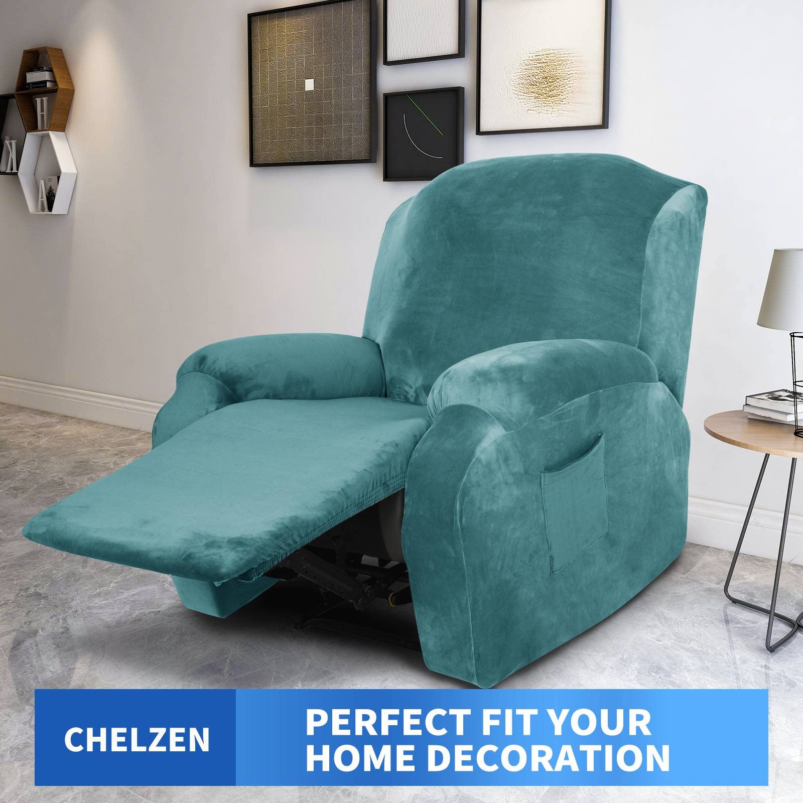 CHELZEN Velvet 4 Piece Recliner Cover Stretch Soft Cover for Recliner Chair Thick Soft Recliner Chair Slipcover (Recliner - Image 2